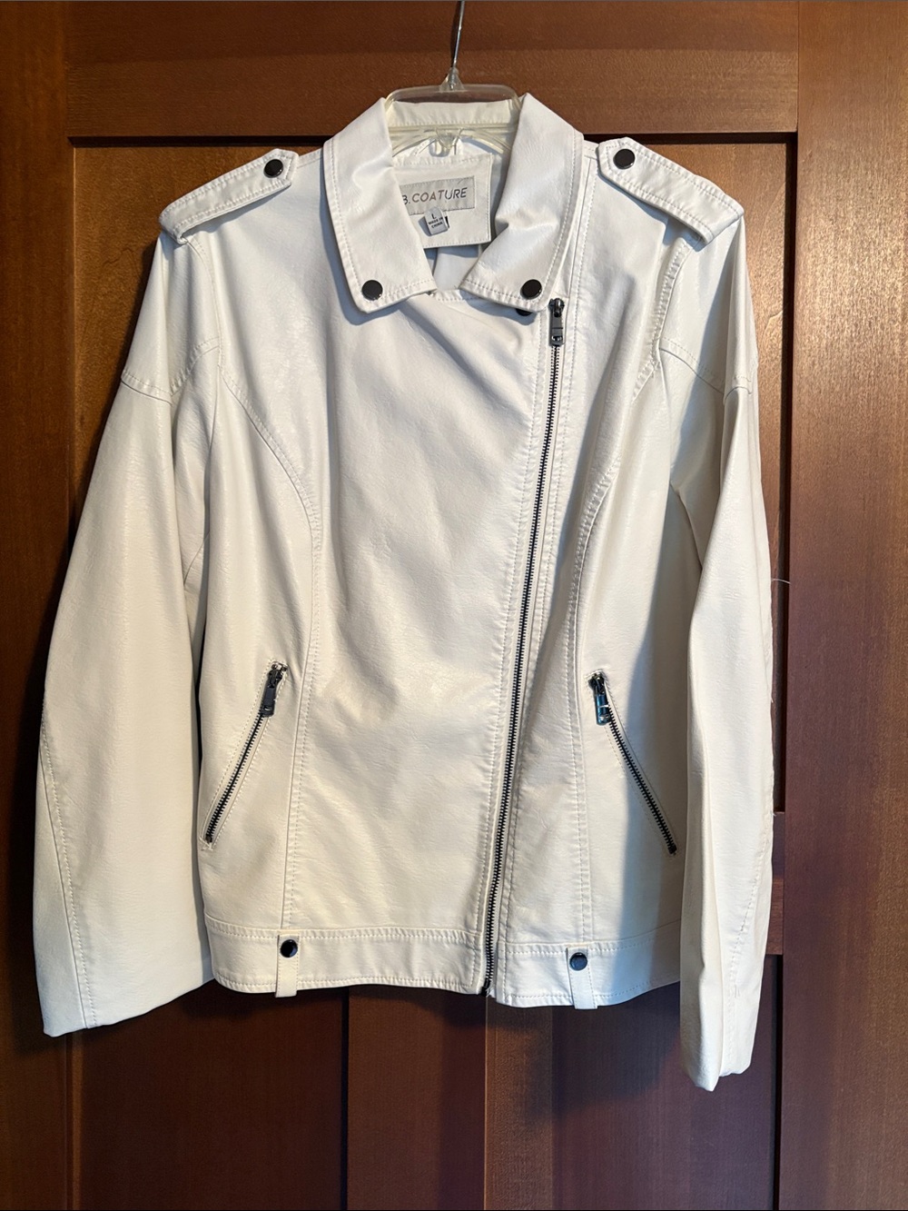 Women's White Asymmetrical Leather Moto Jacket